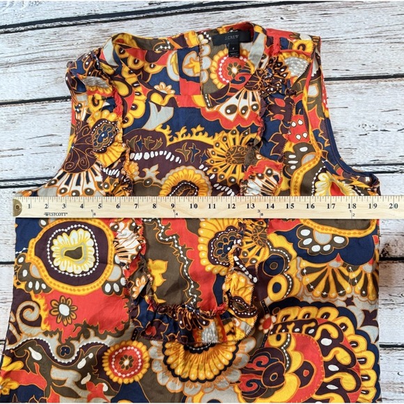 J Crew Darwin 100% Silk Button Back Sleeveless Top Size 8 Ruffle Floral‎ Paisley - Picture 5 of 6